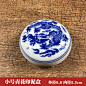 手工青花手绘 小号陶瓷印泥盒瓷缸 景德镇瓷器 书法用品文房四宝-淘宝网