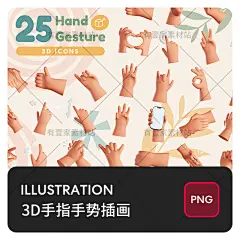 卡通3D立体人物手掌手指手势动作姿态图标插画PNG免扣设计素材-淘宝网