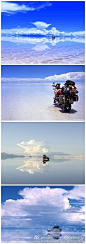 我已分不清是天空倒影在湖水中，还是湖水融化在蓝天里。——玻利维亚，天空之镜。