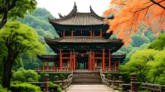 古韵古建一座古色古香的中式建筑葱郁山林