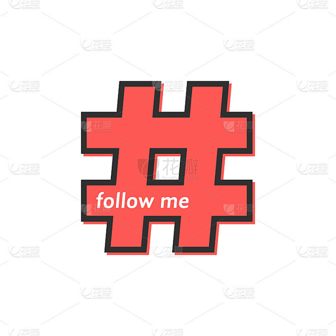 red outline hashtag icon like follow me