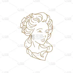 优雅的神话希腊女神女人半身直线矢量插图。中世纪的纪念碑女