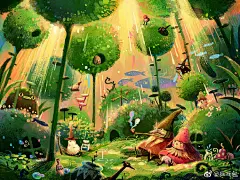 #插画分享# #果子插画课堂# 【奇幻森林的精灵】来自台湾的插画家SALU的一组插画作品：个性的角色造型，丰富的色彩层次，梦幻的场景氛围，美妙的想象力，作品让人印象深刻。by SALU ​​​​