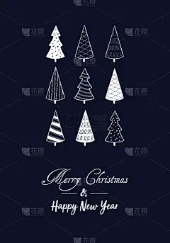 贺卡,现代,绘画插图,圣诞树,扁平化设计,矢量,黑白图片,新年前夕,可爱的