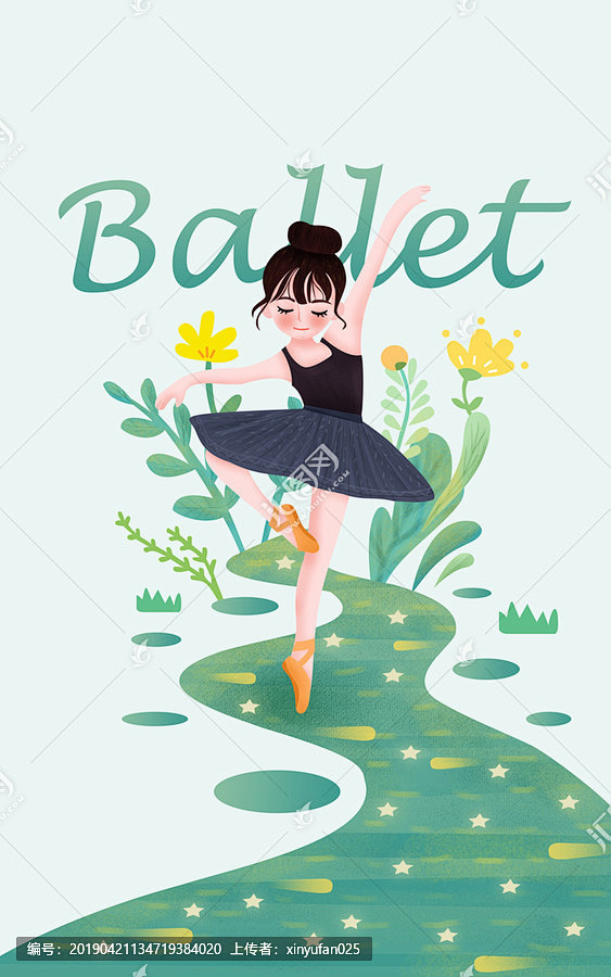 芭蕾舞女孩舞蹈插画PSD矢量