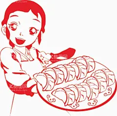 饺子  - 源文件下载【酷图网】饺子,厨娘,端饺子的女孩,大盘饺子,女孩
