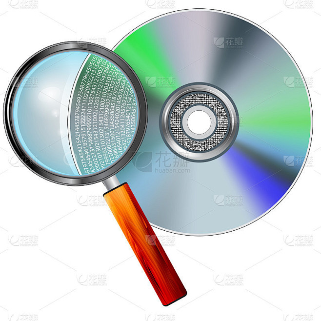 CD或DVD光盘和放大镜