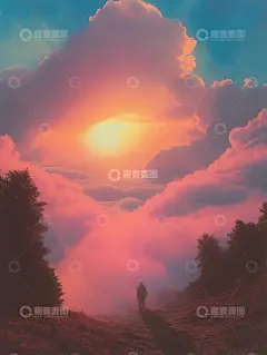 日落中的独行漫步者AI插画摄影照片高清图高清模板免费下载-趣麦麦图