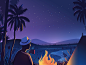 Campfire and Hot chai india horizon gaze concept product illustration illustration outdoor trees light fire twlight landscape campfire starry night