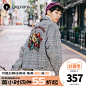 gxgjeans男装2019秋新款外套男时尚格纹刺绣翻领短款休闲呢夹克潮-tmall.com天猫