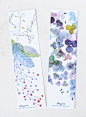 Flower Botanical Watercolor Bookmarks/Pastel Blue Bookmarks/Set of Two Floral Bookmarks —thevysherbarium on etsy