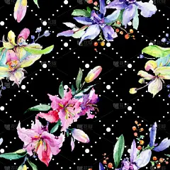 粉红色和紫色的兰花。水彩画时尚水族馆隔离。无缝的背景模式。织物壁纸打印纹理.