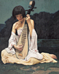 张义波：《弹琵琶的女孩》 布面油彩 