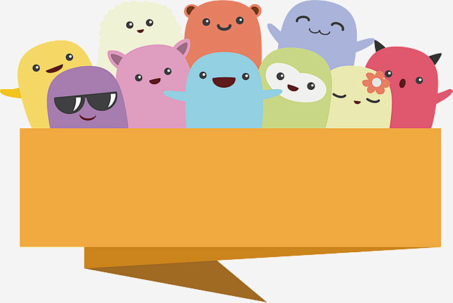 卡通玩偶彩带标题框