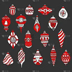 圣诞树玩具和球手绘冬季和假日插图。