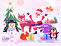 Merry Christmas 2020 santa claus santa clause scenery winter app icon web landscape holiday festival christmas tree bird penguin animal squirrel snowman gift deer illustration