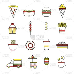 线条,快餐,计算机图标,彩色图片,中式外卖,街头食品,热狗,面包车,饮料,过时的