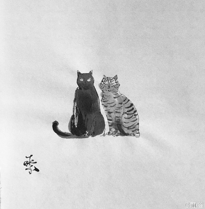 #猫# #水墨画# 生而为奴 作者微博@...