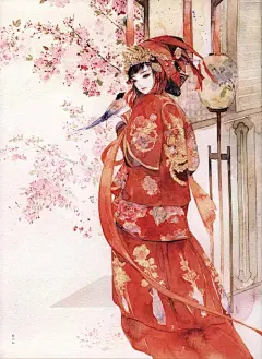 古风，《花女词》by呀呀，水彩二次元，插画，素材，手绘，动漫，动漫美女，背景，萌妹子，壁纸，