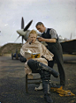 A Royal Air Force pilot getting a haircut during a break between missions, Britain, 1942 (Source)