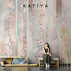 Katiya美式 ins风格墙布粉色花朵温馨电视背景墙壁纸卧室沙发壁画-淘宝网