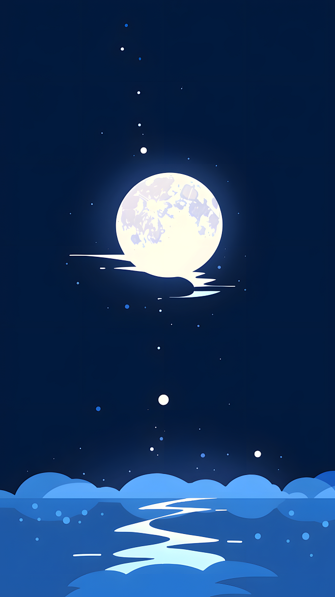 月亮黑夜矢量平面插画背景图