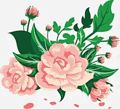 复古清新手绘山茶花 绿叶 蔷薇 蔷薇画 蔷薇花 元素 免抠png 设计图片 免费下载 页面网页 平面电商 创意素材