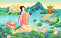 国潮国风古风卡通手绘插画人物风景大暑小暑夏天24节气荷塘山水大暑节气炎热