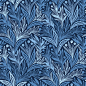 蓝色植物无缝贴图花纹矢量图设计素材