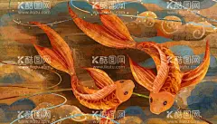 傲游的金鱼  - 源文件下载【酷图网】漫画,中国风,精美,意境,元素,韵味,国潮,金鱼,傲游,