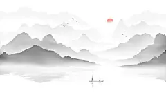 黑白水墨山水古风山水插画氛围JPG古风中国风唯美山水风景