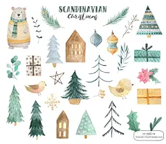 手绘水彩冬天圣诞节装饰可爱卡通小熊鸟贺卡包装PNG免抠设计素材-淘宝网