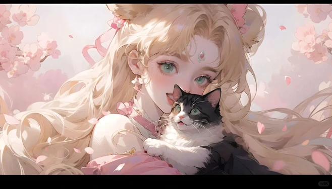 美少女战士电脑壁纸 | 抱猫少女之粉色系