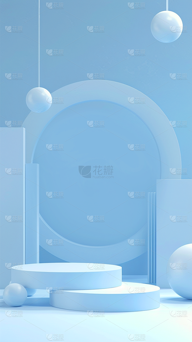 背景通用简约蓝色圆形展台背景场景图片素材
