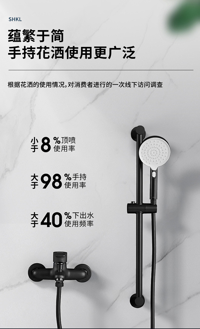 箭牌卫浴黑色简易沐淋浴花洒晒套装家用全铜...