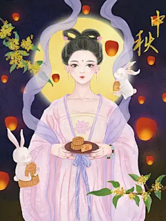 中秋节插画嫦娥奔月海报