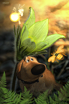 卡通狗与萤火虫手机壁纸