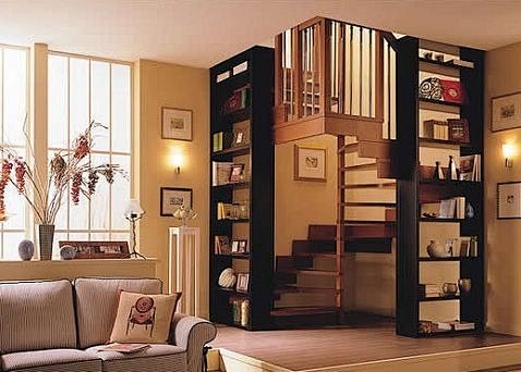 很个性的书柜以及旋转楼梯