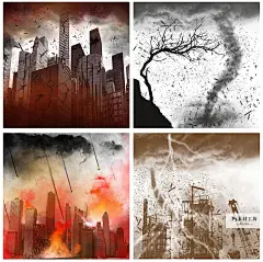 灾难特效龙卷风地震乌云闪电火灾建筑倒塌电影海报psd素材 H1360-淘宝网