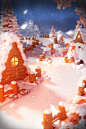冬季3D立体冬天小屋雪地雪人场景图片_潮国创意