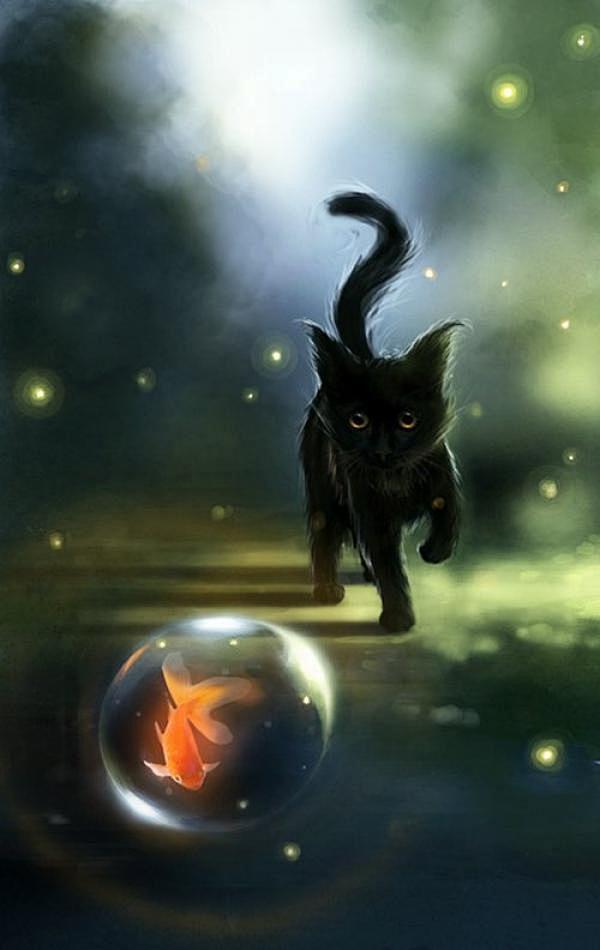 Apofiss的黑猫唯美插画