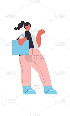 可爱的女商人看在相机女孩在休闲时尚服装女性卡通人物站姿