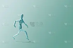 蓝色木制人体模型在跑步姿势。
