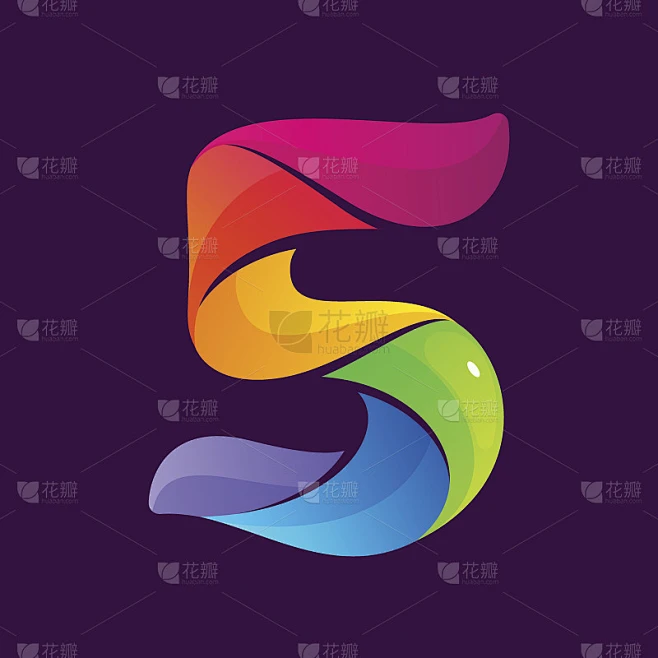 五号图标由五颜六色的扭曲线条构成。素材-花瓣网