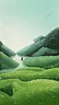 芒种肌理感梯田人物剪影背景