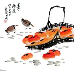 水墨素材篮子里的柿子