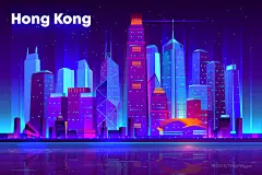 未来科幻霓虹灯渐变绚丽城市夜景插画 (18)