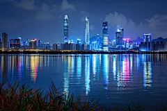 海滨城市高楼夜景效果