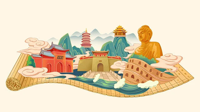 洛阳地标建筑插画-花瓣网