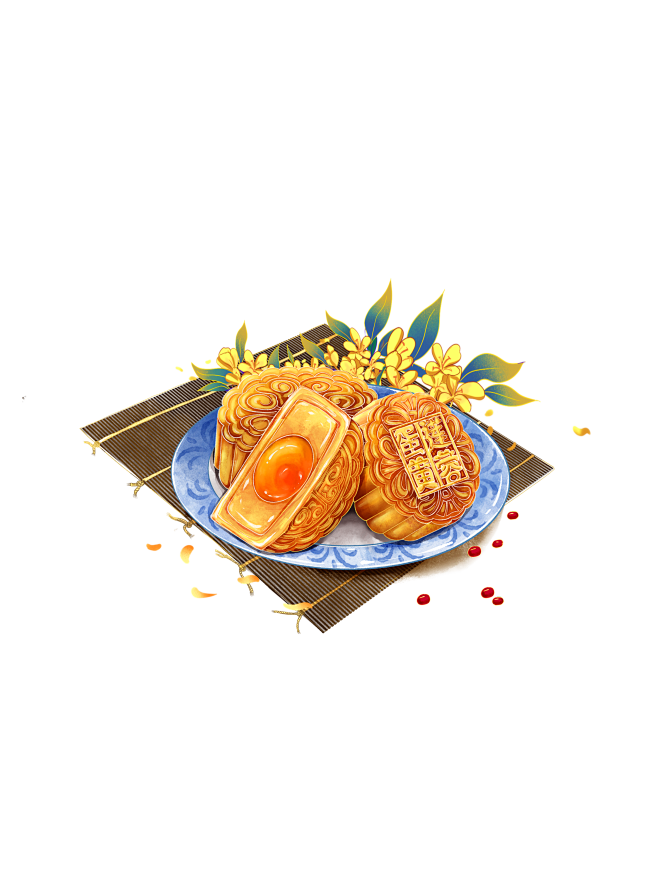 中秋十五桂花蛋黄莲蓉月饼小吃美食